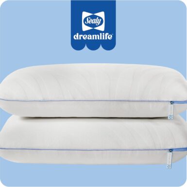 Sealy Dreamlife Queen Size Memory Foam Cooling Pillow with Surface Guard Technology, Removable Machine-Washable Cover, 1 Year Limited Warranty, White (2 Pack)