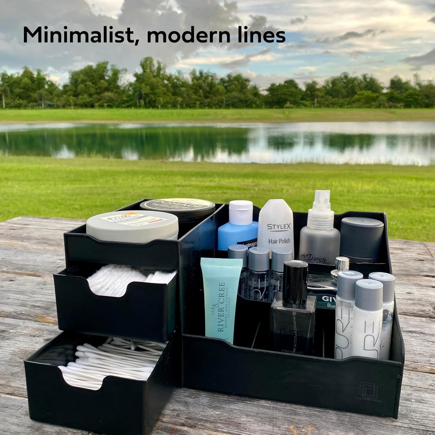 Uncluttered Designs Large Black Vanity Organizer - Countertop Mens Organizer With Drawers for Cologne, Deodorant, Beard, Shaving Lotion, Perfume & Skincare - Perfect for Bathroom & Bedroom Storage - Image 3