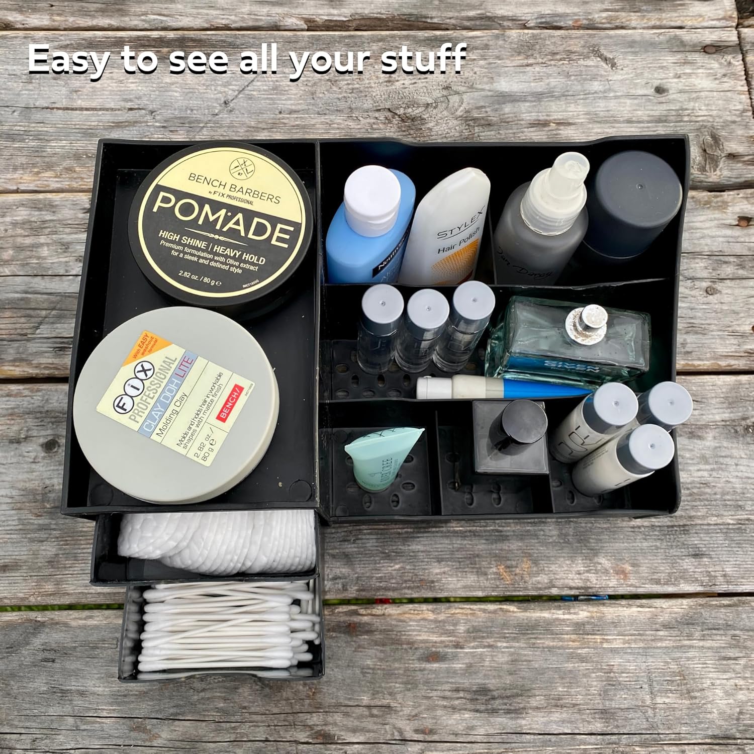 Uncluttered Designs Large Black Vanity Organizer - Countertop Mens Organizer With Drawers for Cologne, Deodorant, Beard, Shaving Lotion, Perfume & Skincare - Perfect for Bathroom & Bedroom Storage - Image 4