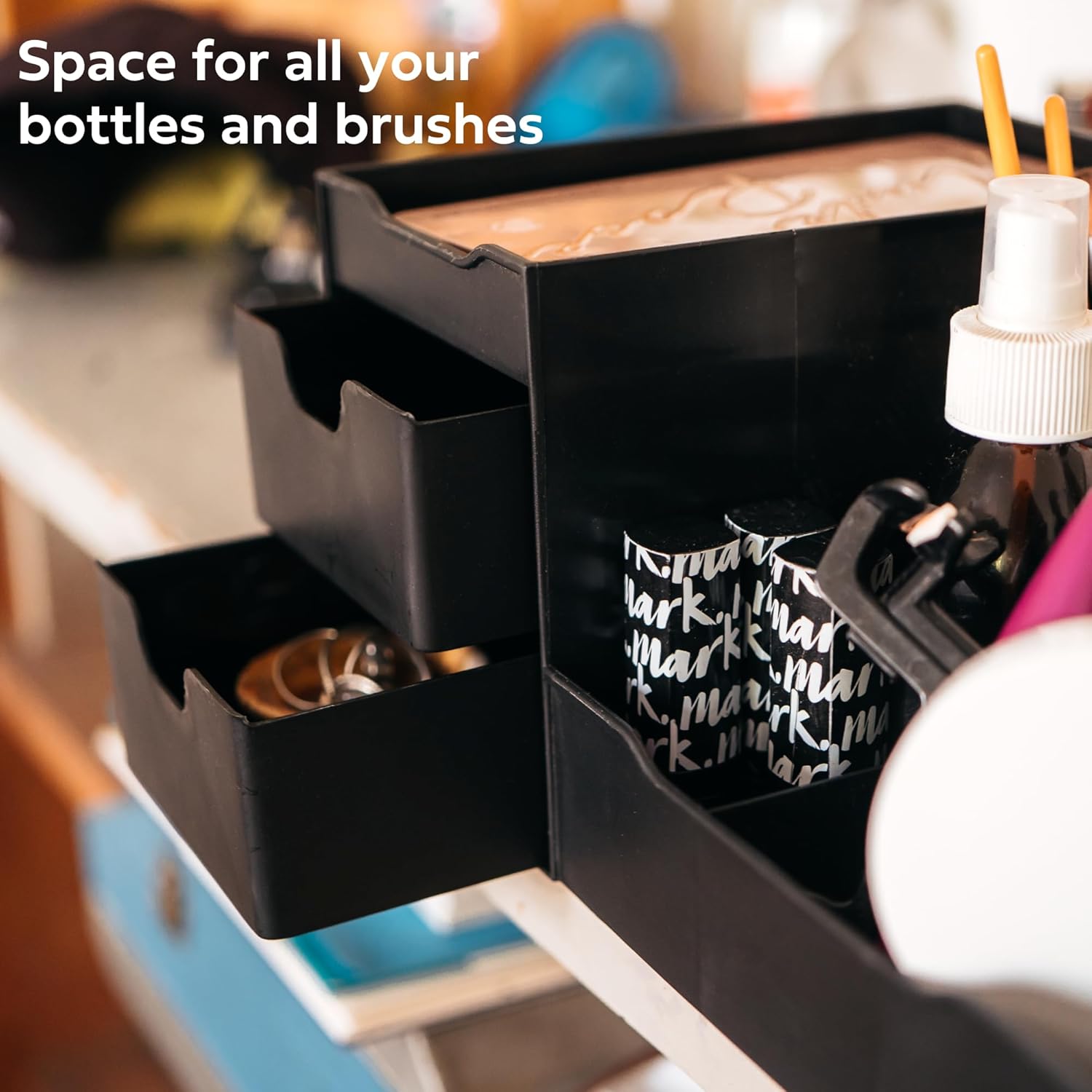 Uncluttered Designs Large Black Vanity Organizer - Countertop Mens Organizer With Drawers for Cologne, Deodorant, Beard, Shaving Lotion, Perfume & Skincare - Perfect for Bathroom & Bedroom Storage - Image 6
