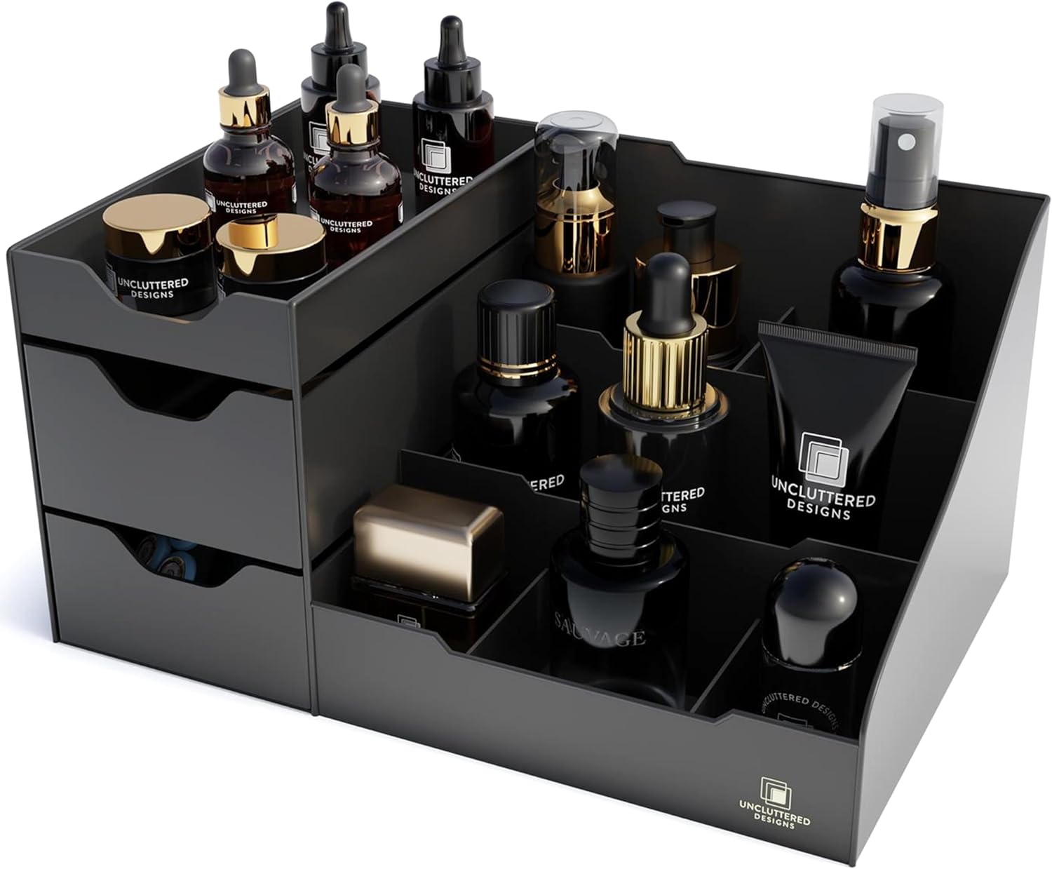 Uncluttered Designs Large Black Vanity Organizer - Countertop Mens Organizer With Drawers for Cologne, Deodorant, Beard, Shaving Lotion, Perfume & Skincare - Perfect for Bathroom & Bedroom Storage - Image 9