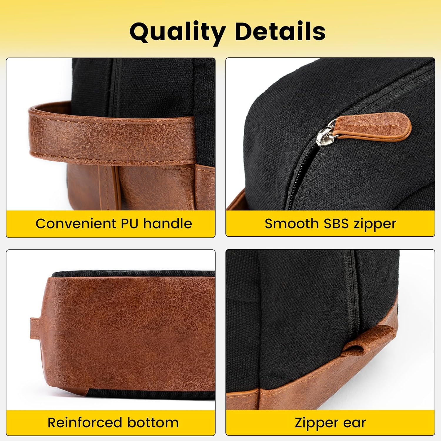 Vorspack Travel Toiletry Bag - Hanging Toiletry Bag for Men Water Resistant Canvas Shaving Bag with Large Capacity for Travel - Black - Image 4